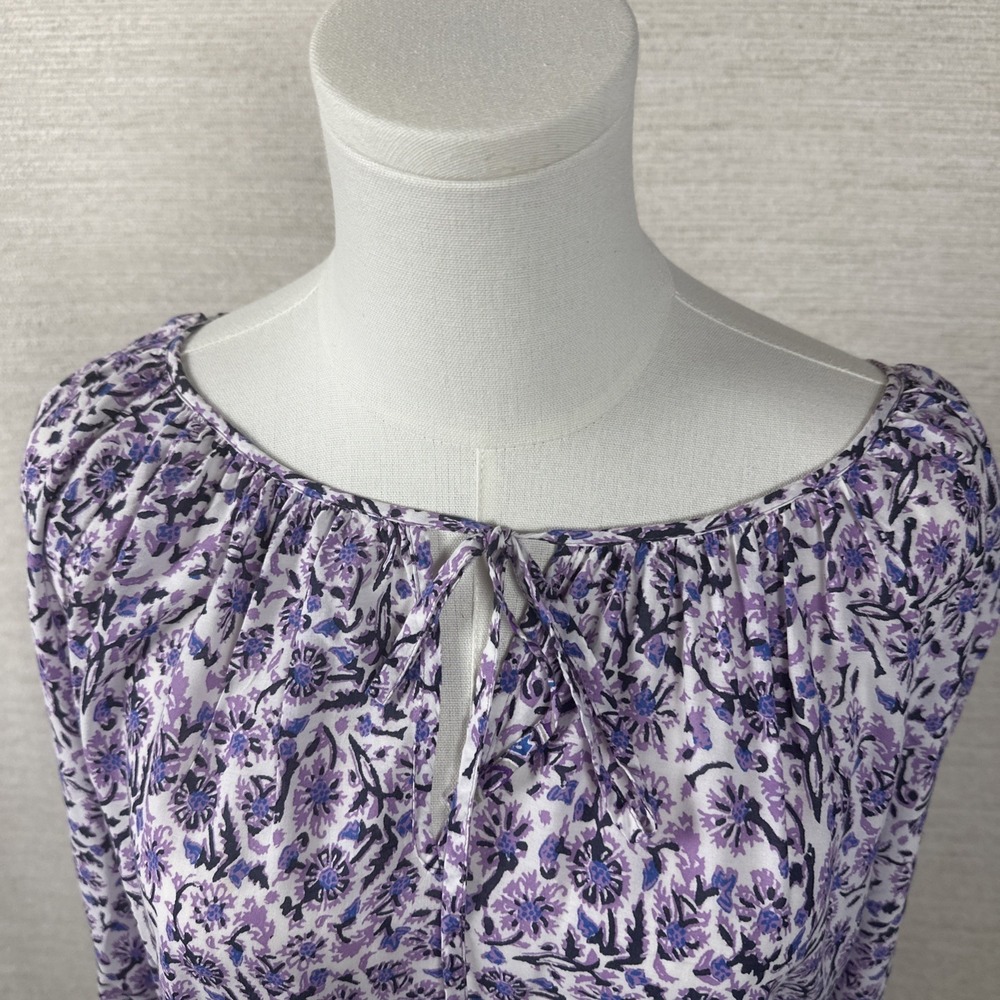 Lucky Brand Boho Peasant Blouse Purple Floral Border Print Cottagecore Top - Picture 3 of 9